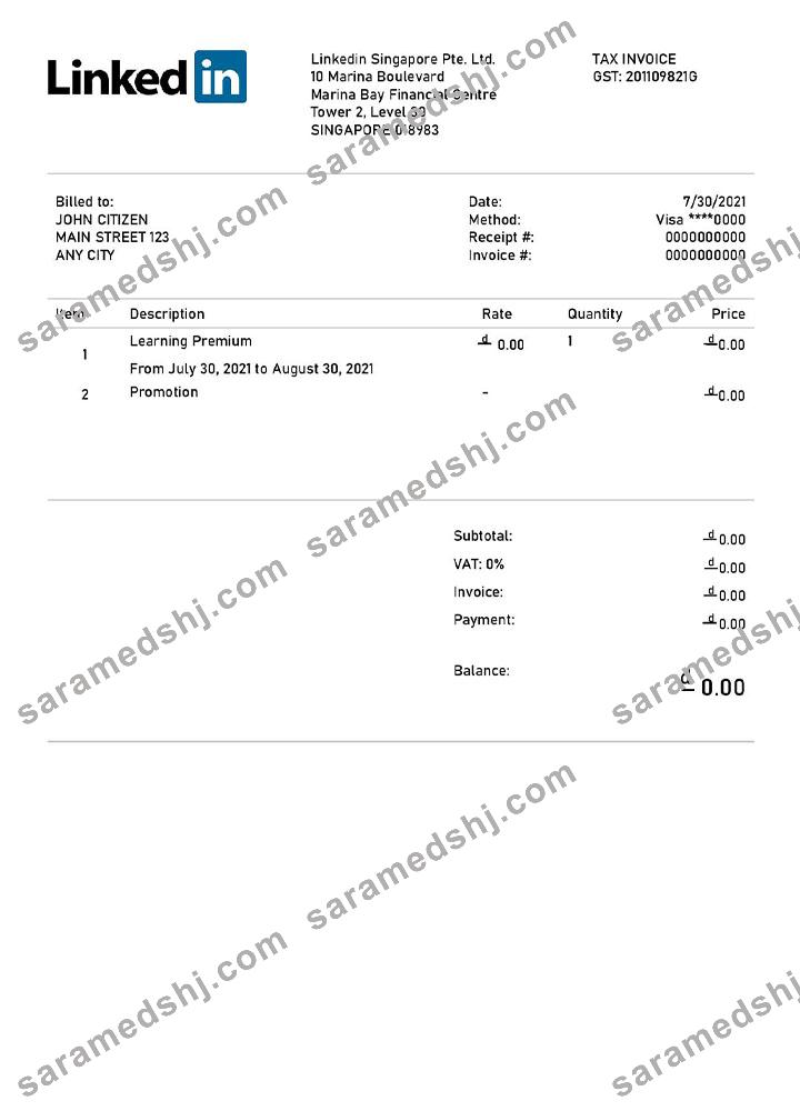 USA Linkedin invoice template